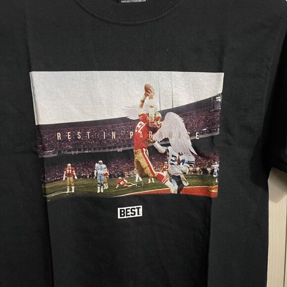 Breezy Excursion Mens Black NWOT Dwight Clark 49ers Rest In Paradise Shirt Small - Picture 3 of 5